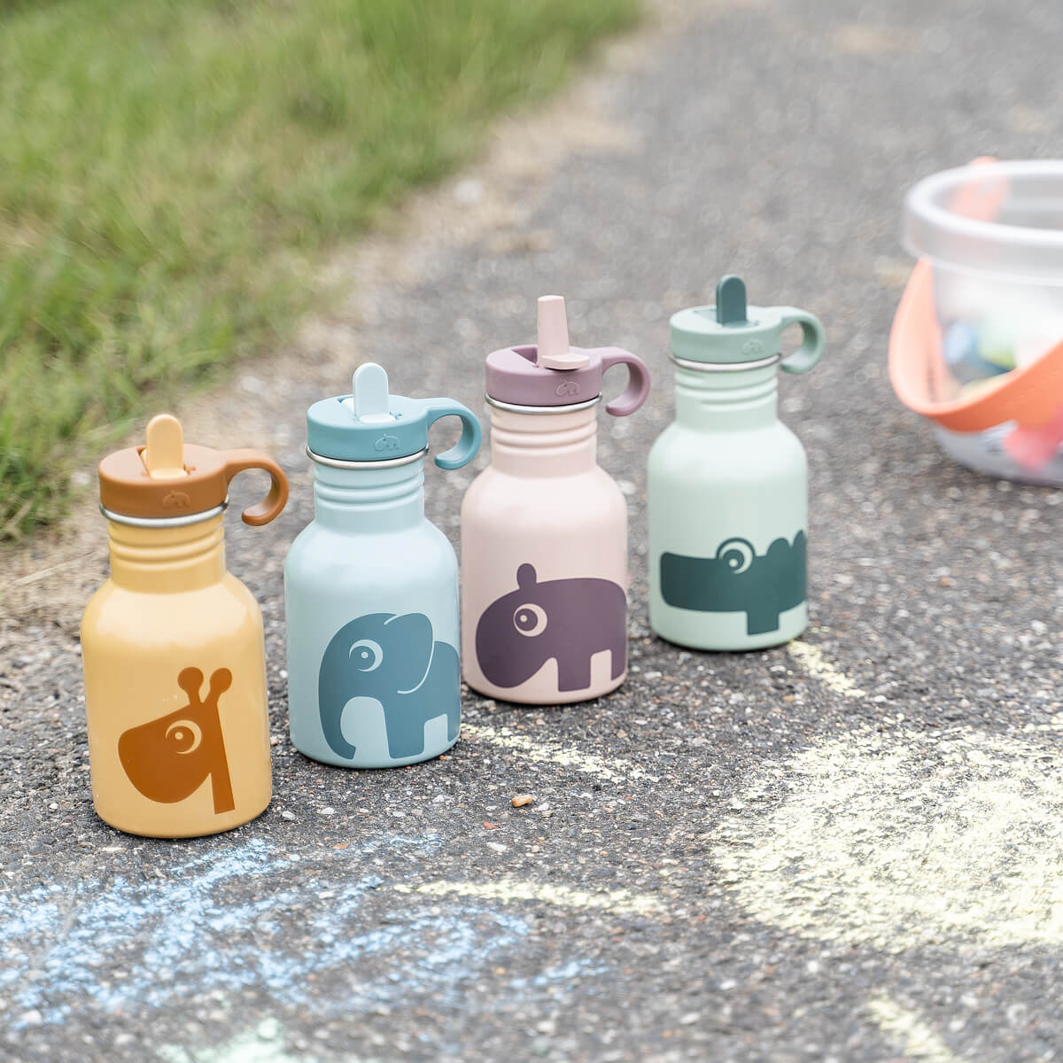 Lid & straw - Metal bottle - Sea friends - Mustard
