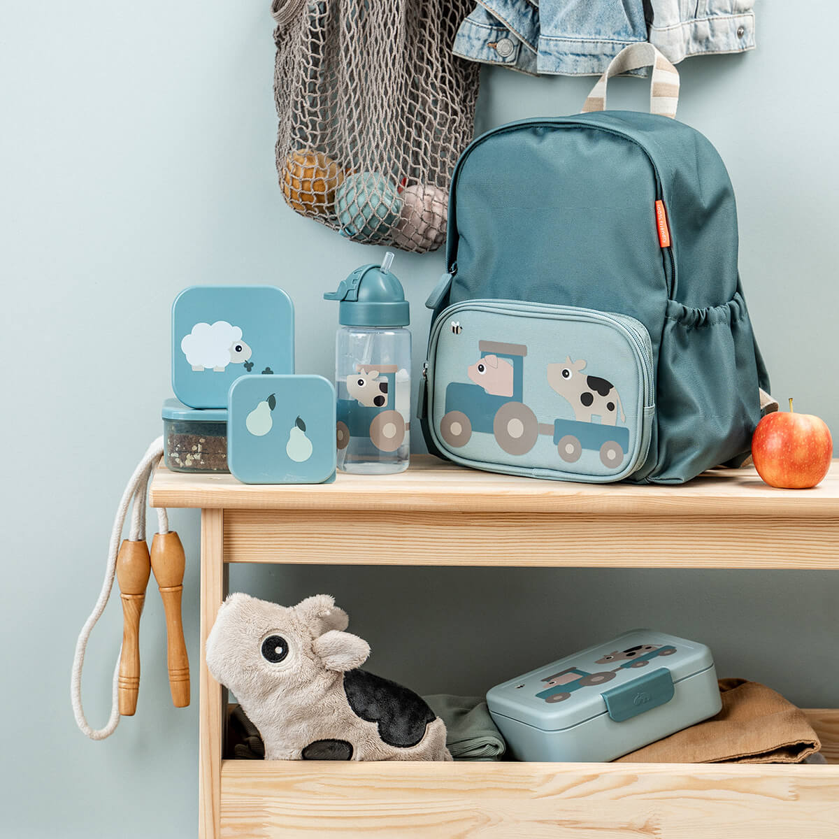 Straw bottle - Tiny farm - Blue - 350 ml