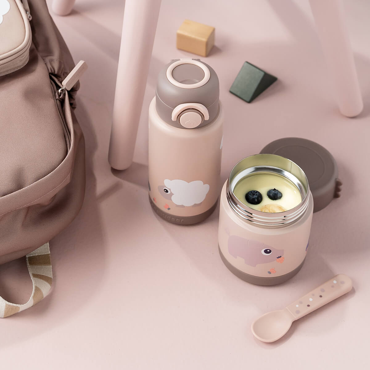 Insulated bottle - Tiny farm - Powder - 340 ml