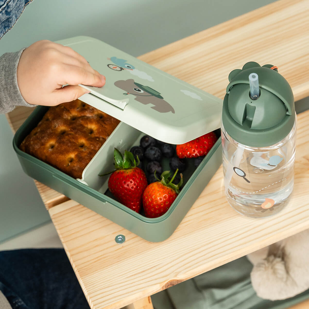 Lunch box w/divider - Tiny trails - Green