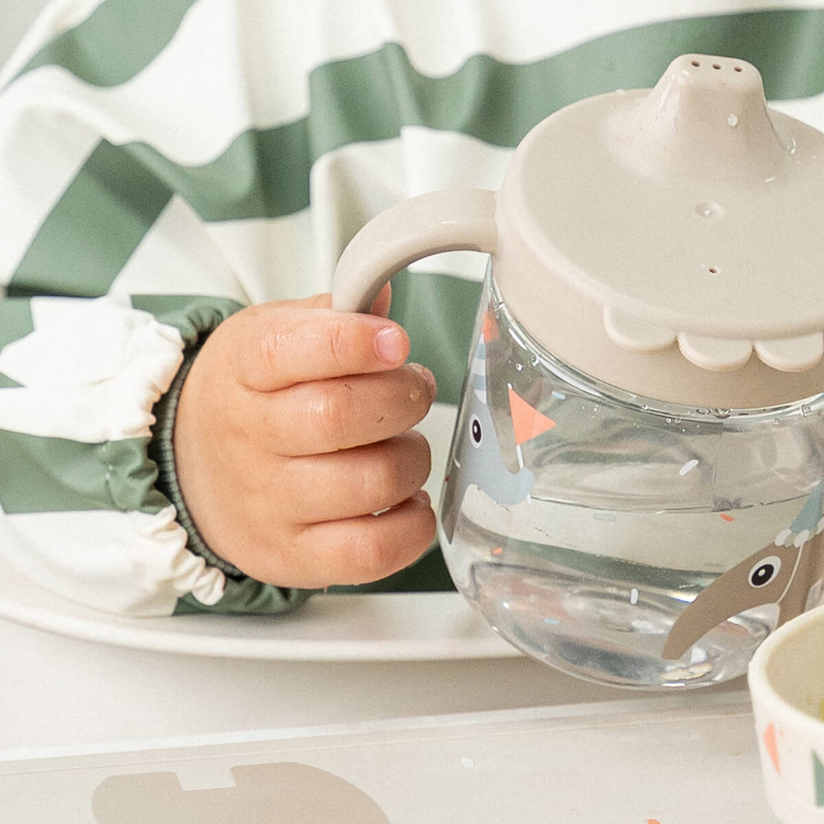 Sleeved pocket bib - Stripes - Green