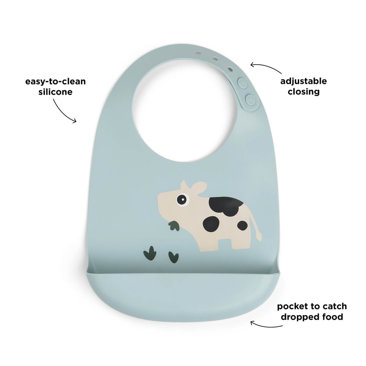 Silicone bib 2-pack - Tiny farm - Blue