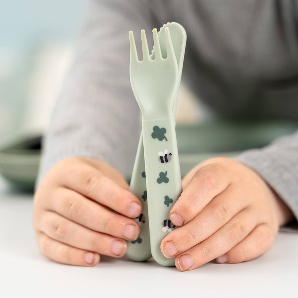Foodie Geschirr-Set mit Saugfuß Tiny farm Grün