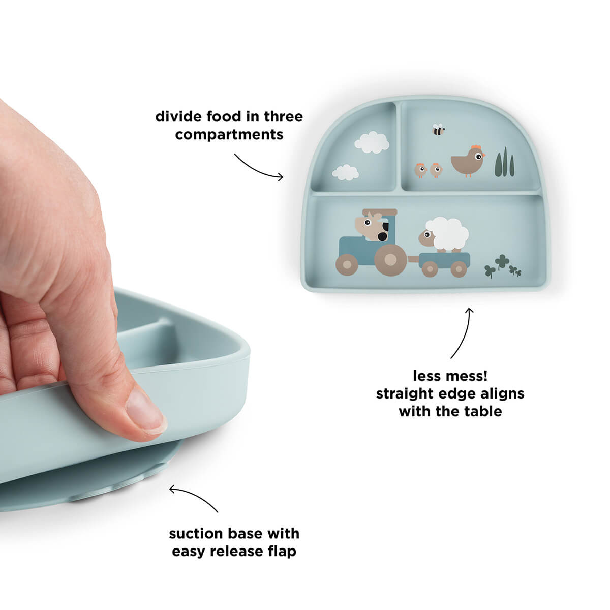 Stick&Stay inddelt tallerken - Tiny farm - Blå