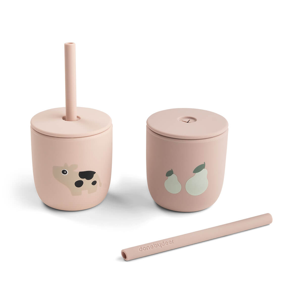 Lot de 2 gobelets à paille en silicone - Tiny farm - Poudre