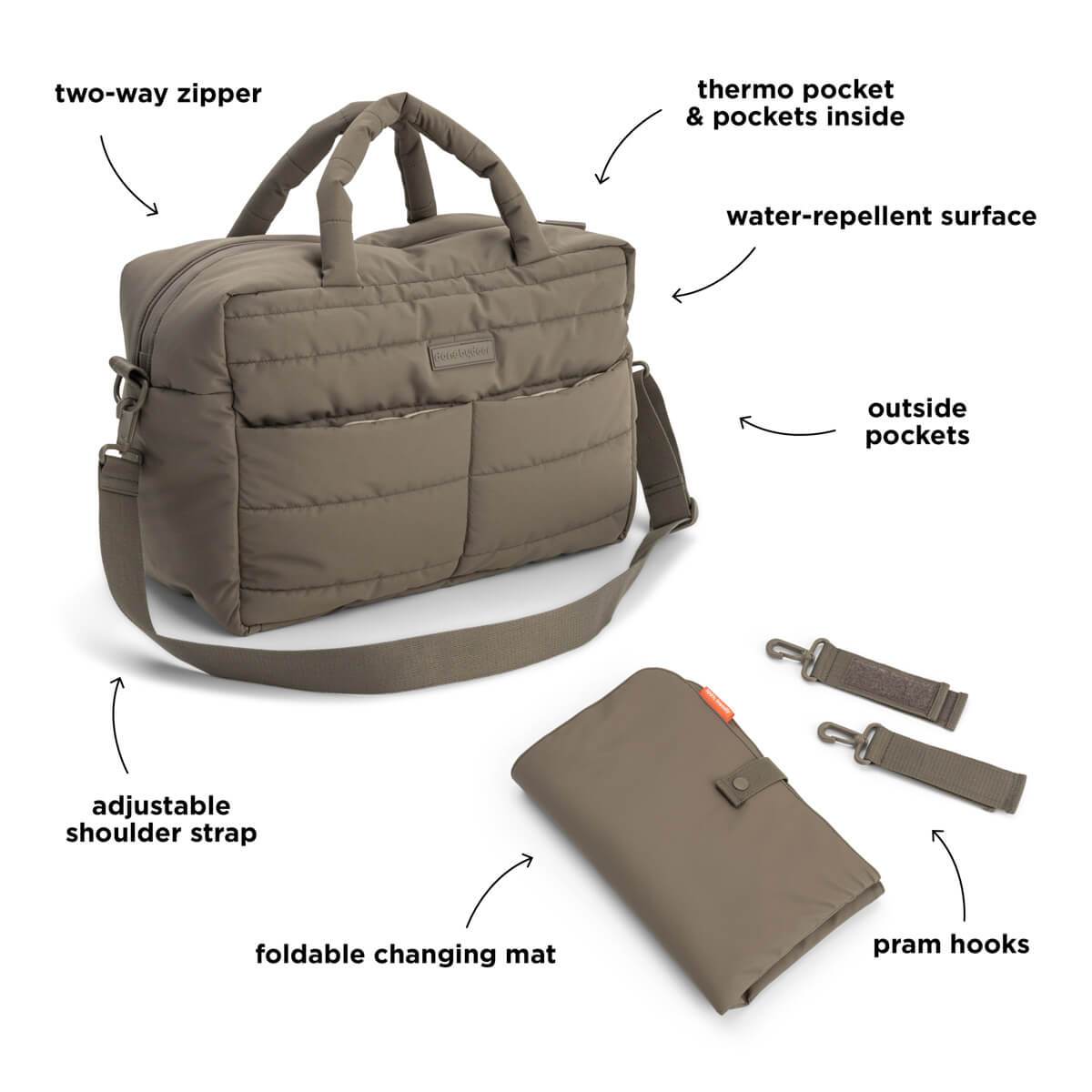 Quilted changing bag - Taupe
