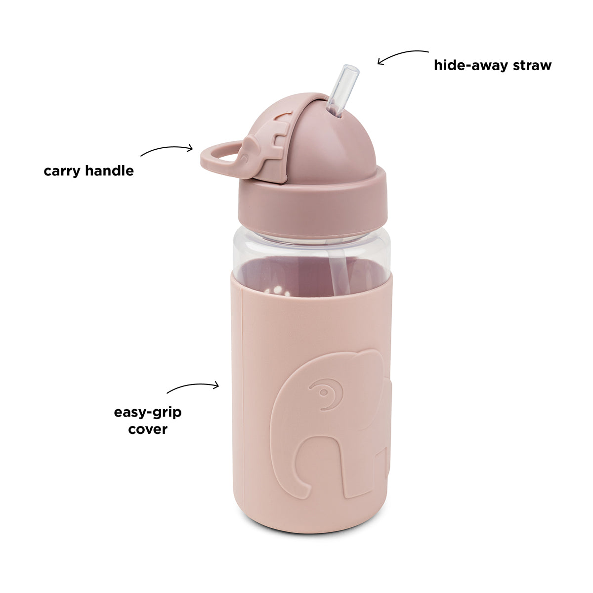 Easy-grip botella con Pajita - Elphee - Rosa - 350 ml