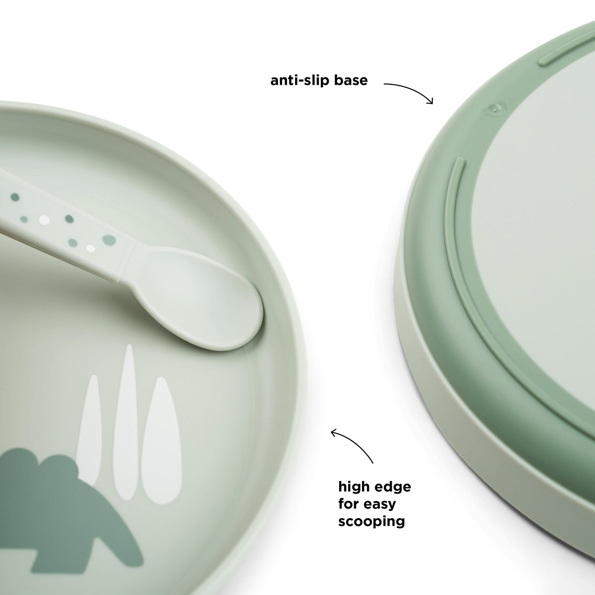 Done by Deer green foodie plate with anti-slip base and high edges