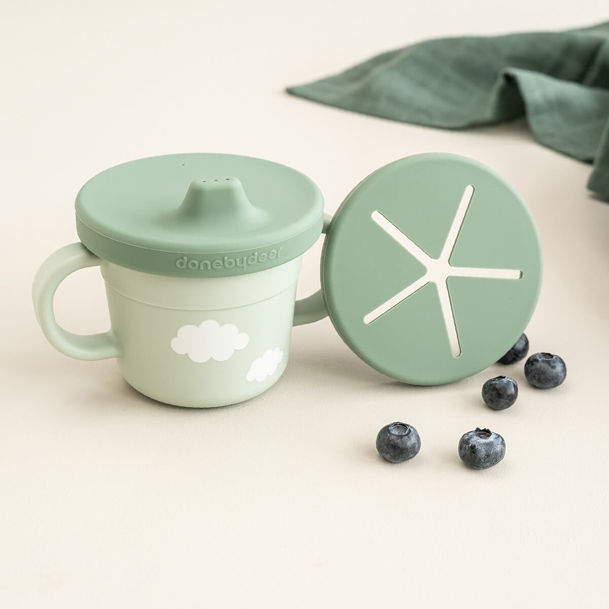 Green Done by Deer spout and snack cup with interchangable lid