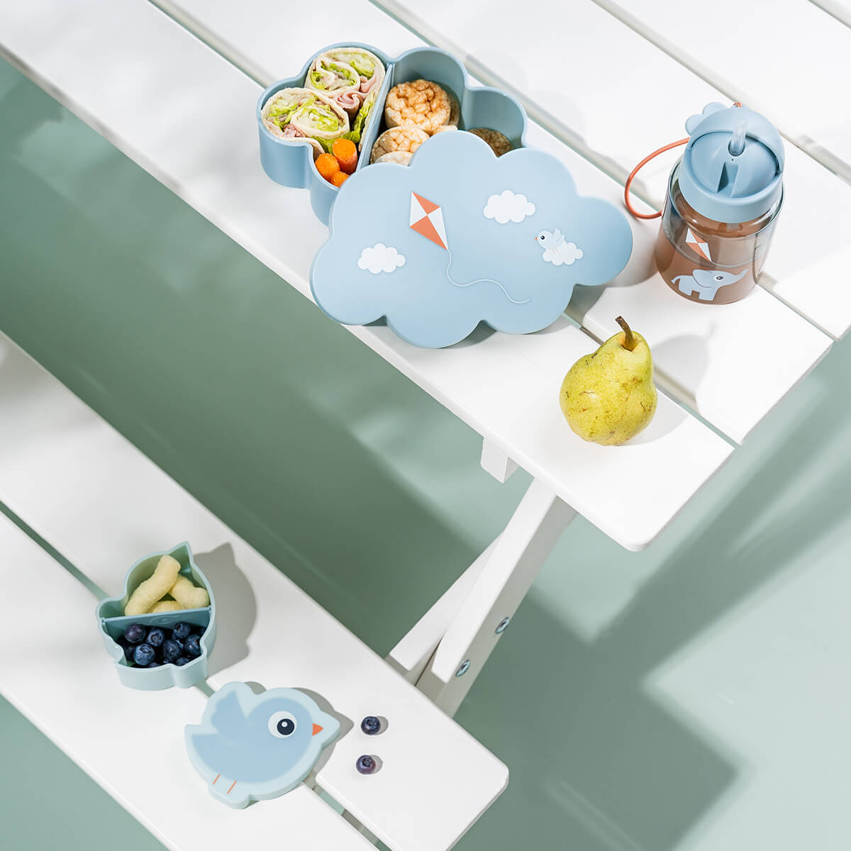 Lunch & Snackbox mit Strohhalmflasche - Playground - Blau