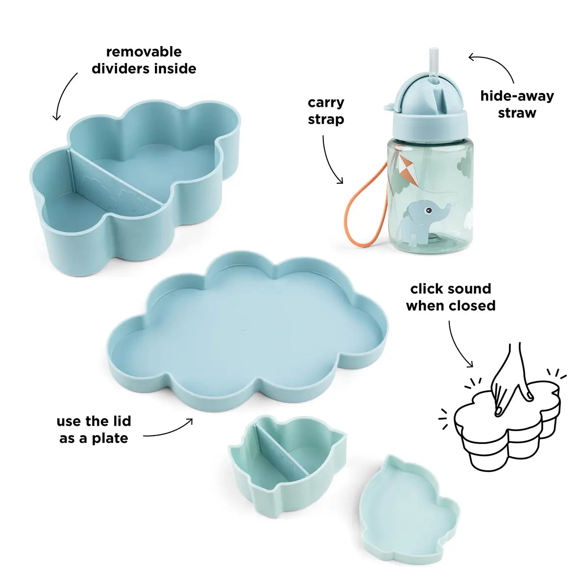 Lunch & Snackbox mit Strohhalmflasche - Playground - Blau