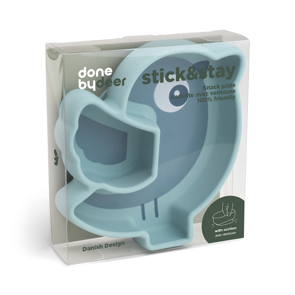 Silikone Stick&Stay snacktallerken - Birdee - Blå