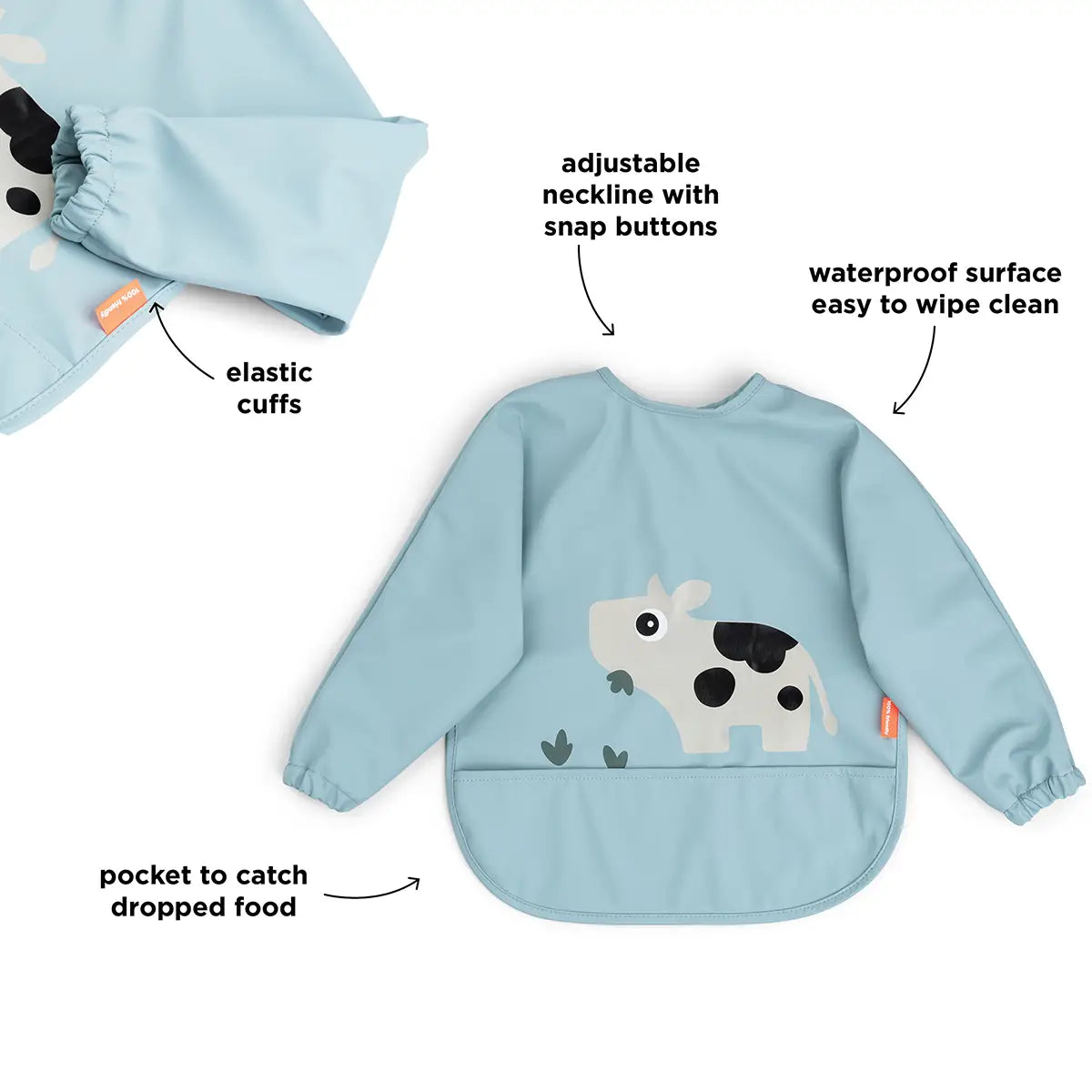 Babero con bolsillo y mangas - Tiny farm - Azul