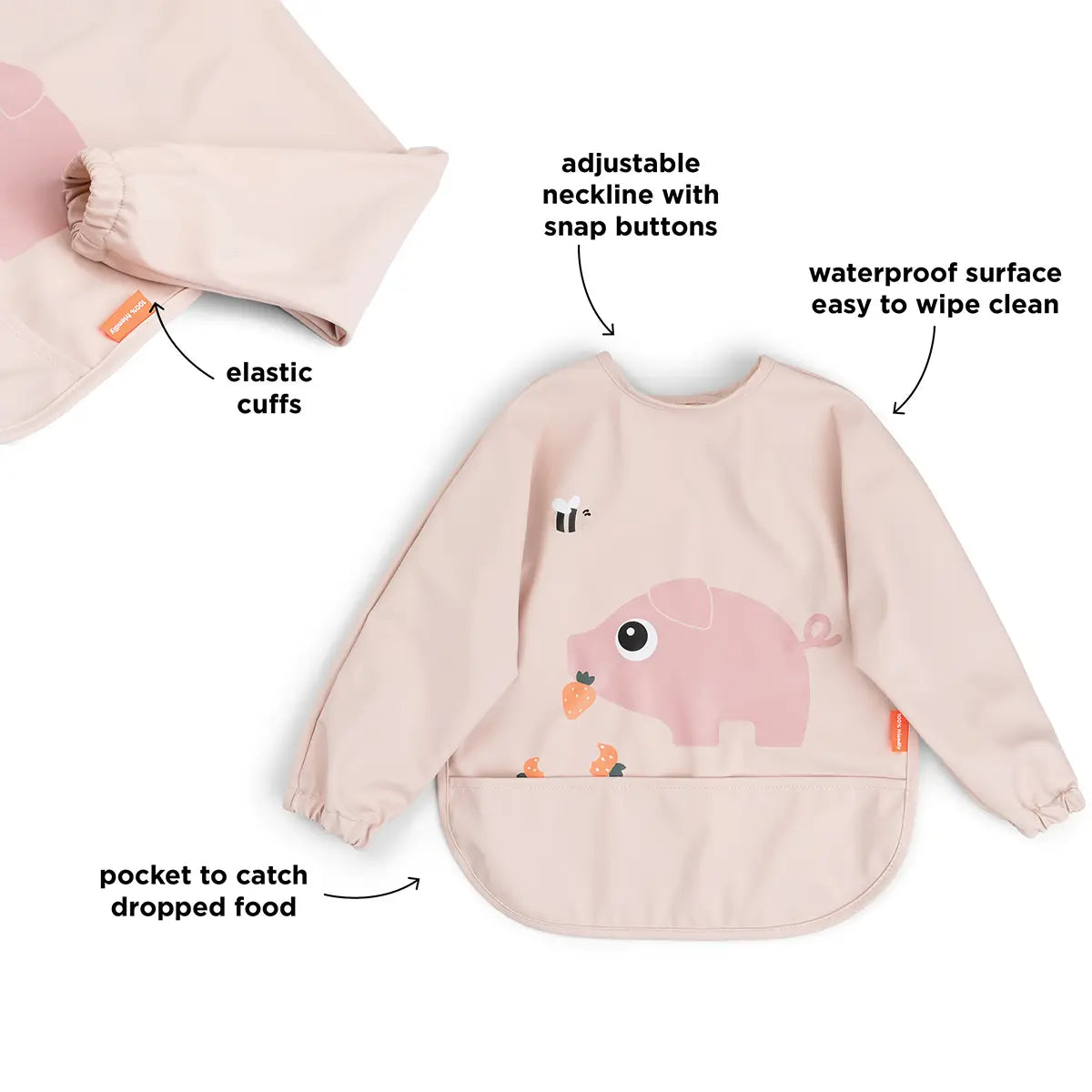 Babero con bolsillo y mangas - Tiny farm - Rosa