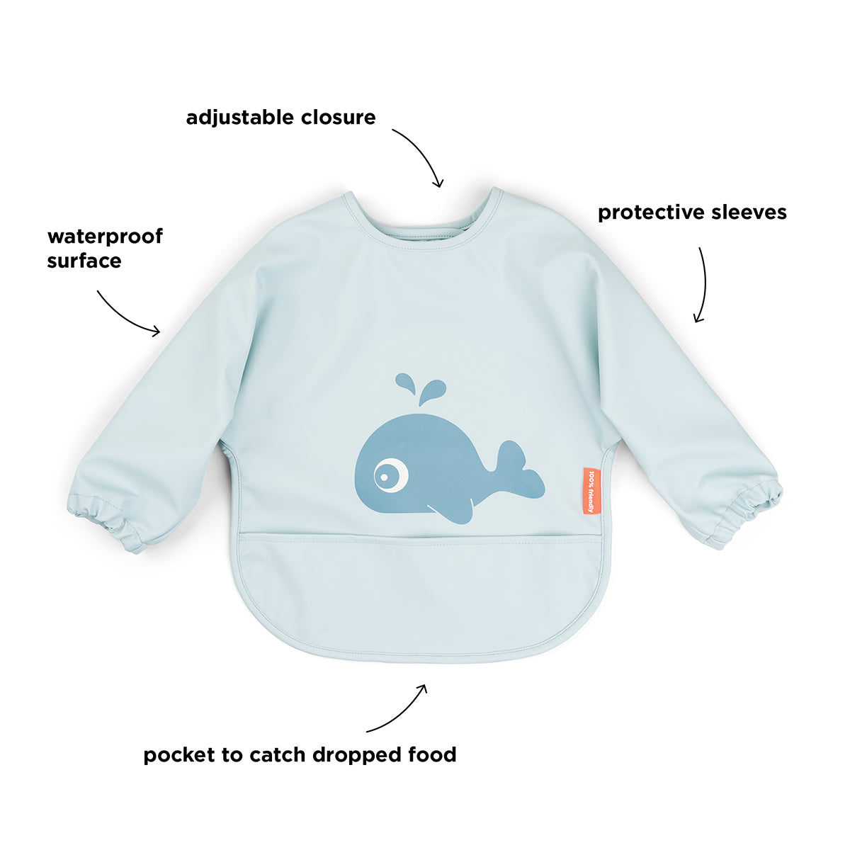 Babero con bolsillo y mangas - Wally - Azul