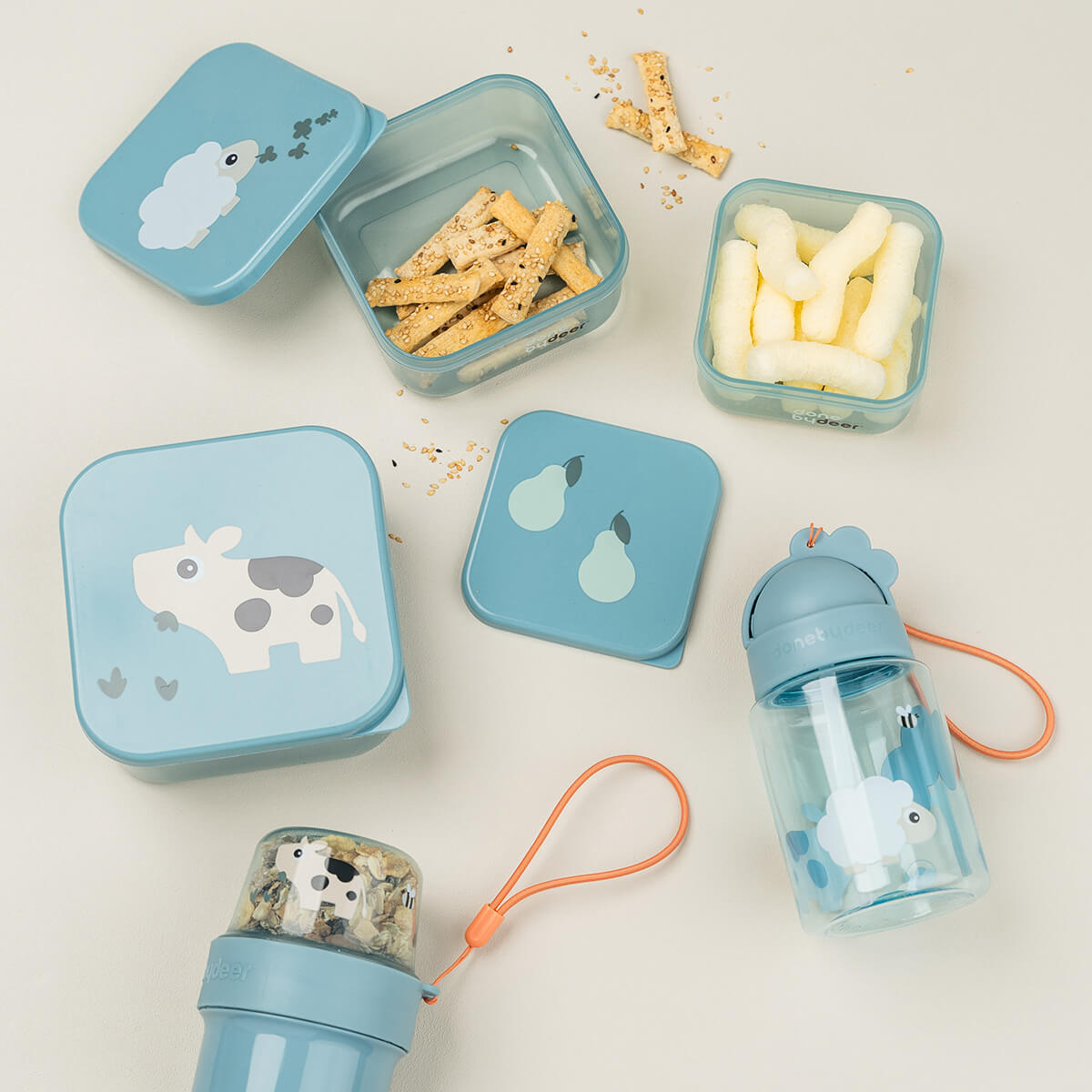 Snack box set 3 pcs - Tiny farm - Blue