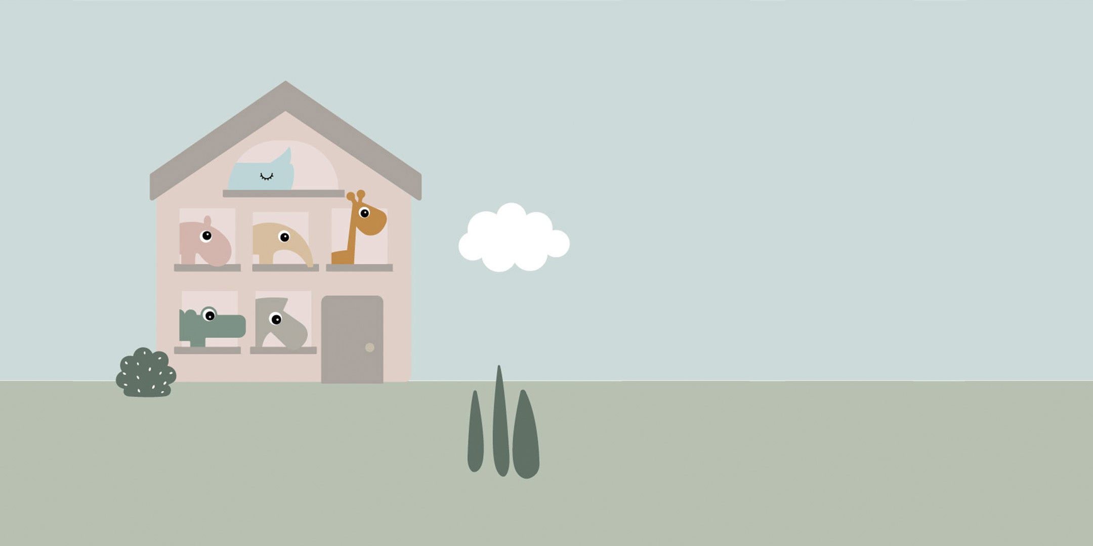 House with the Deer friends looking out the windows