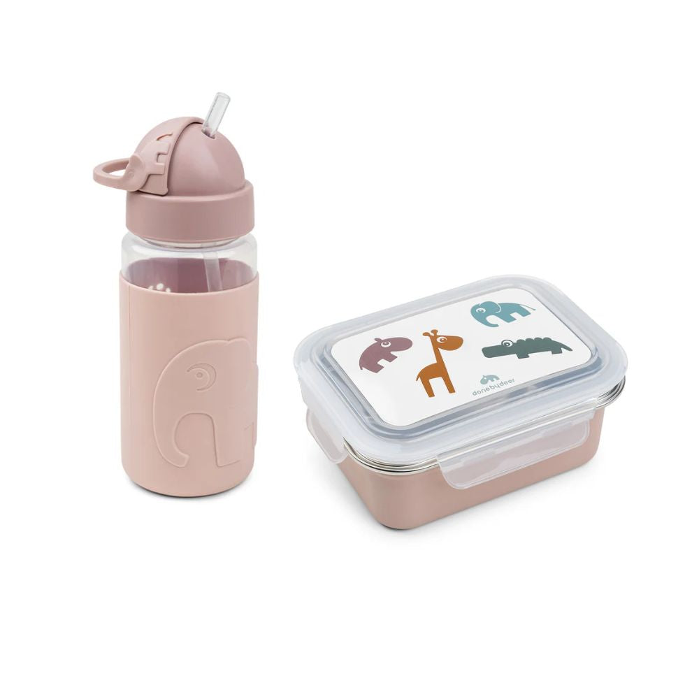 Deer friends duo - botella 350 ml & fiambrera de acero inoxidable - rosa