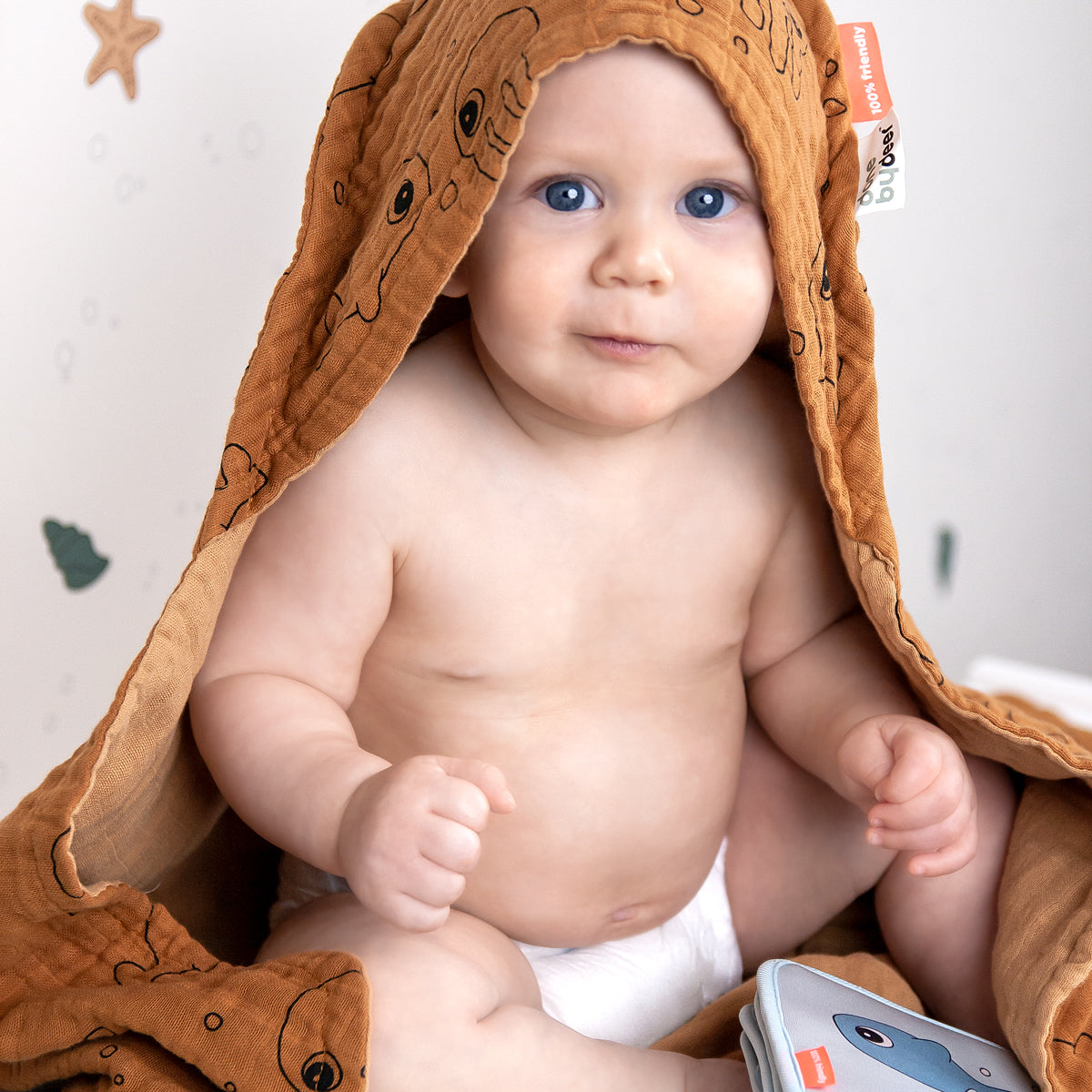 Hooded towel - Sea friends - Powder