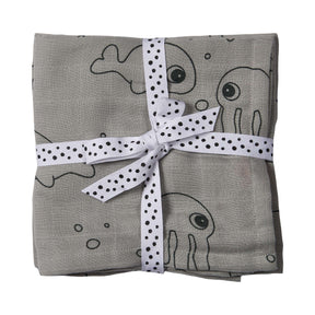 Burp cloth 2-pack - Sea friends - Grey - Front