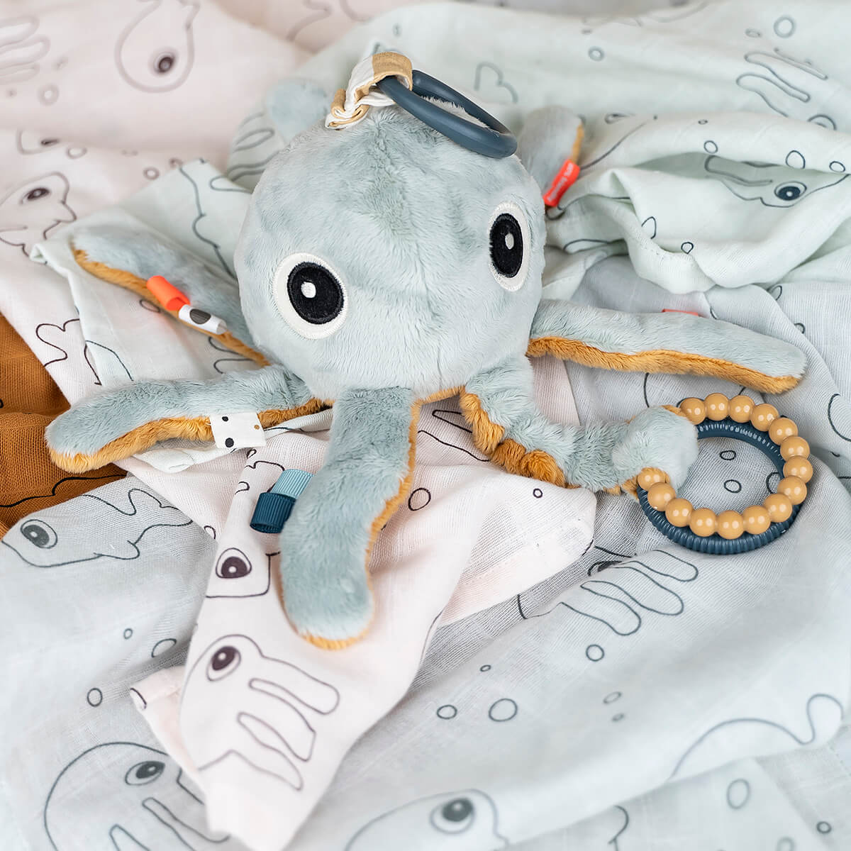 Burp cloth 2-pack - Sea friends - Mustard