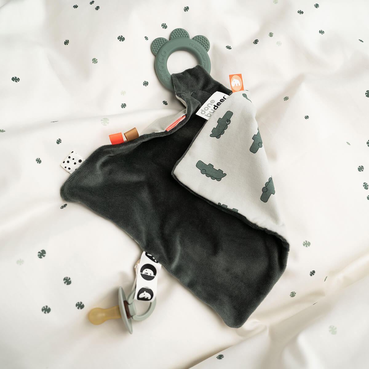 Doudou plat attache sucette - Croco - Vert