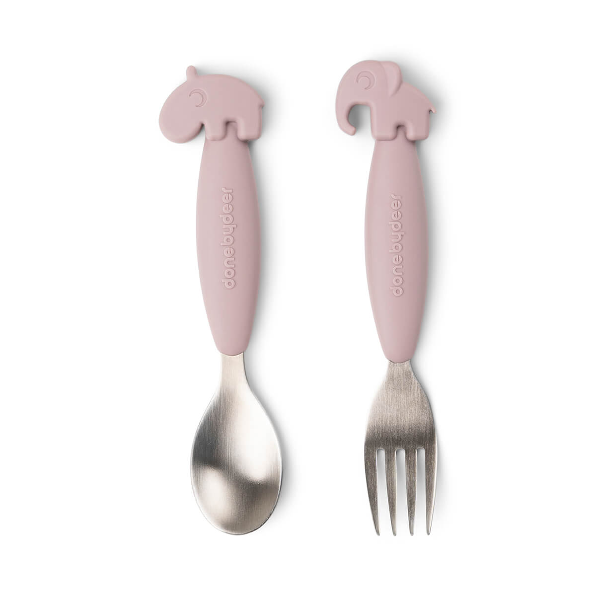 Easy-grip Cuchara y Tenedor - Deer friends - Rosa