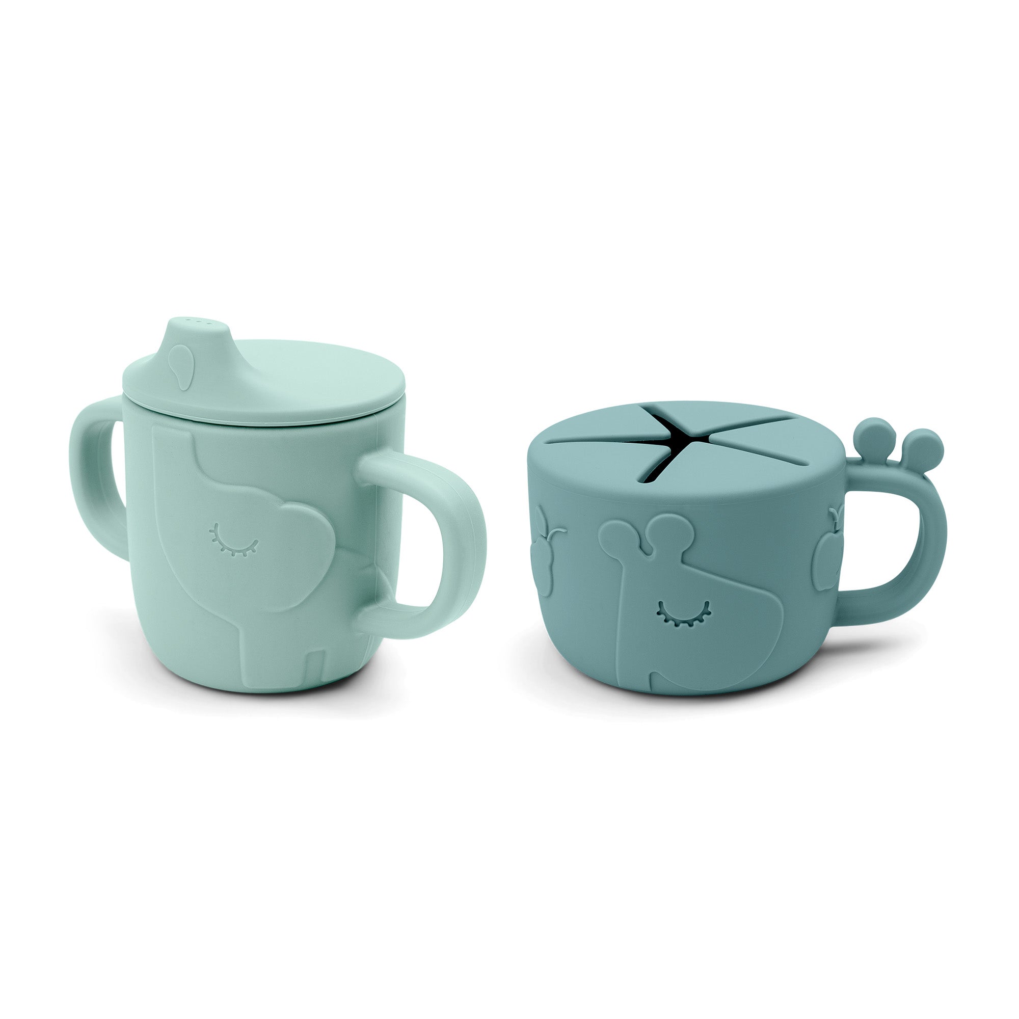 Peekaboo spout/snack cup set - Deer friends - Blue - Front