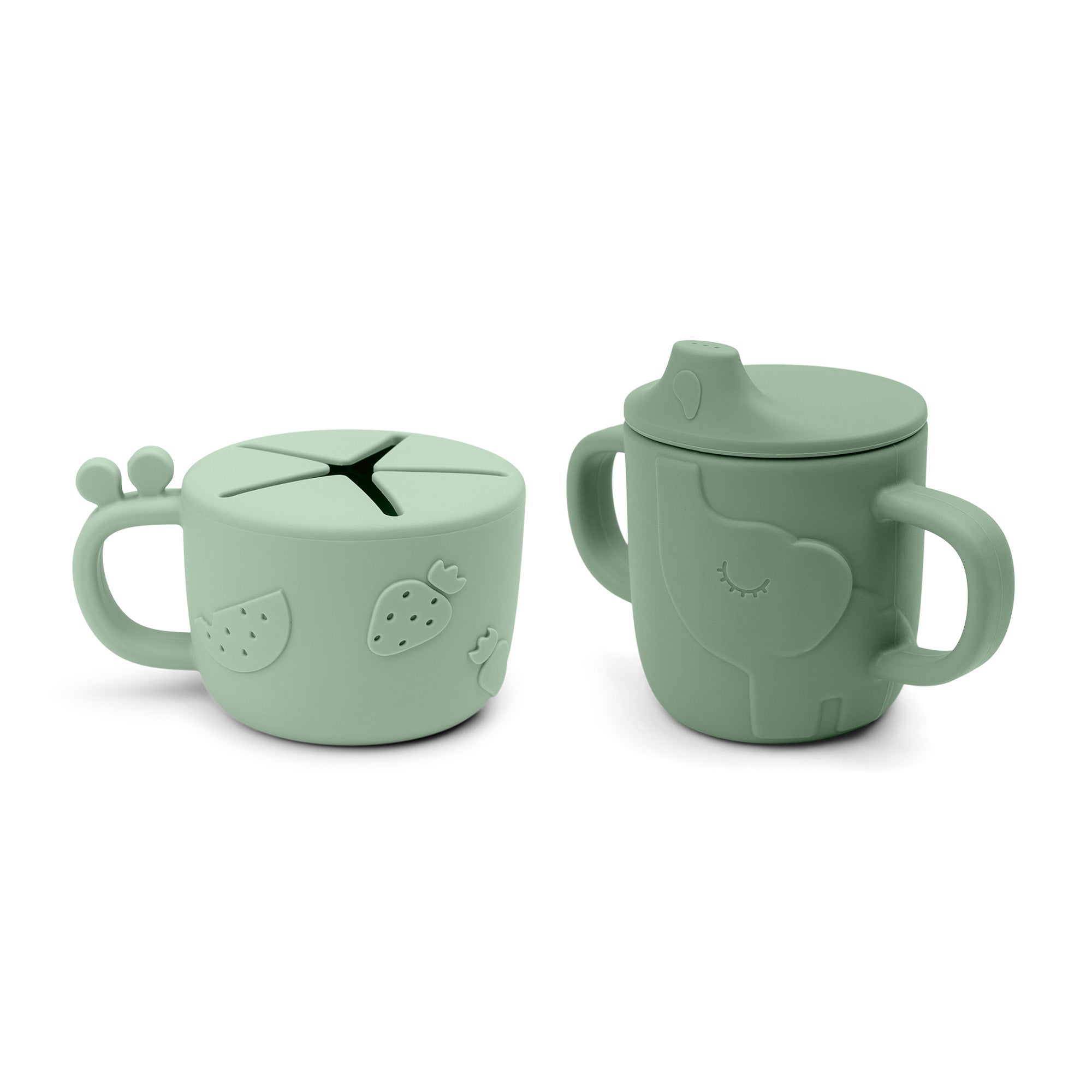 Peekaboo spout/snack cup set - Deer friends - Green - Front
