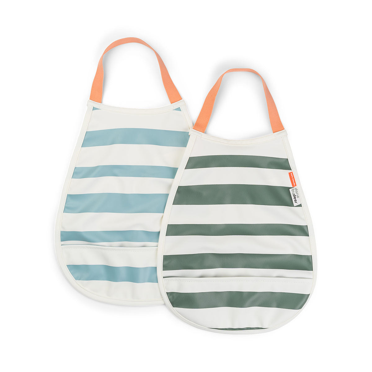 Pull-over bib 2-pack - Stripes - Blue/Green