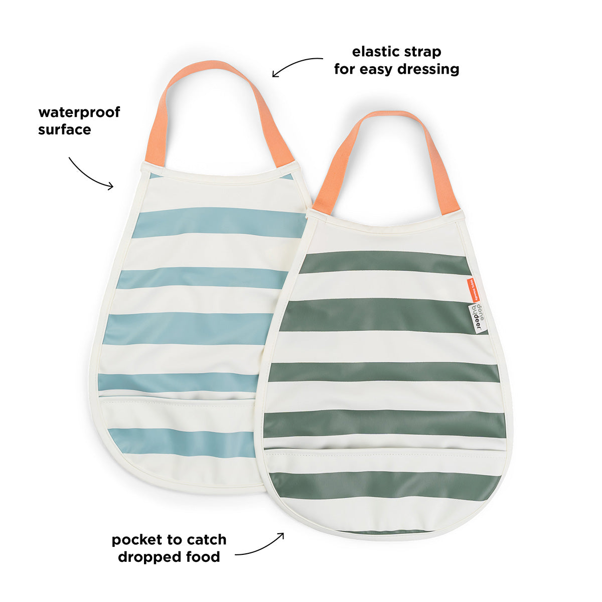 Pull-over bib 2-pack - Stripes - Blue/Green