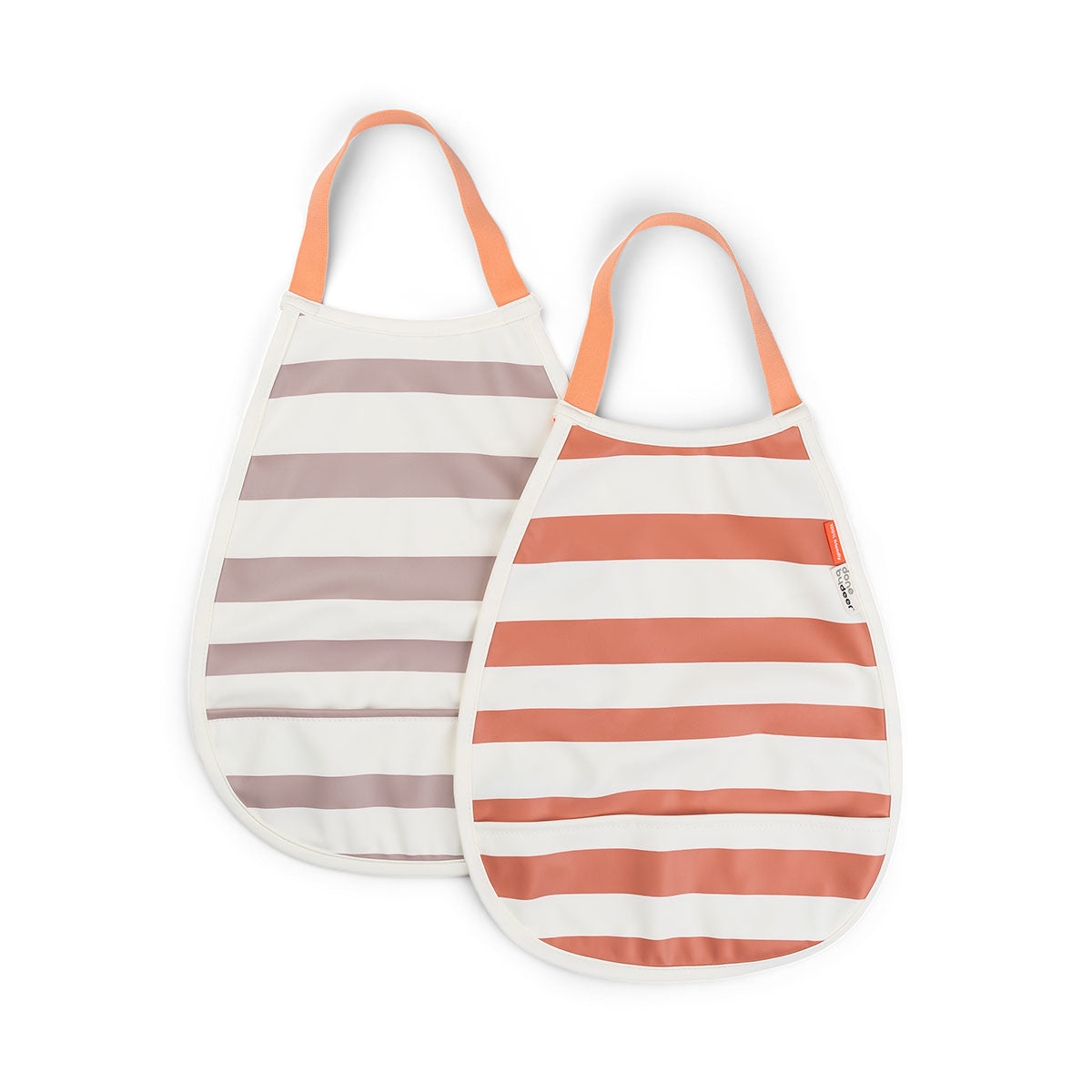 Pull-over bib 2-pack - Stripes - Papaya/Powder