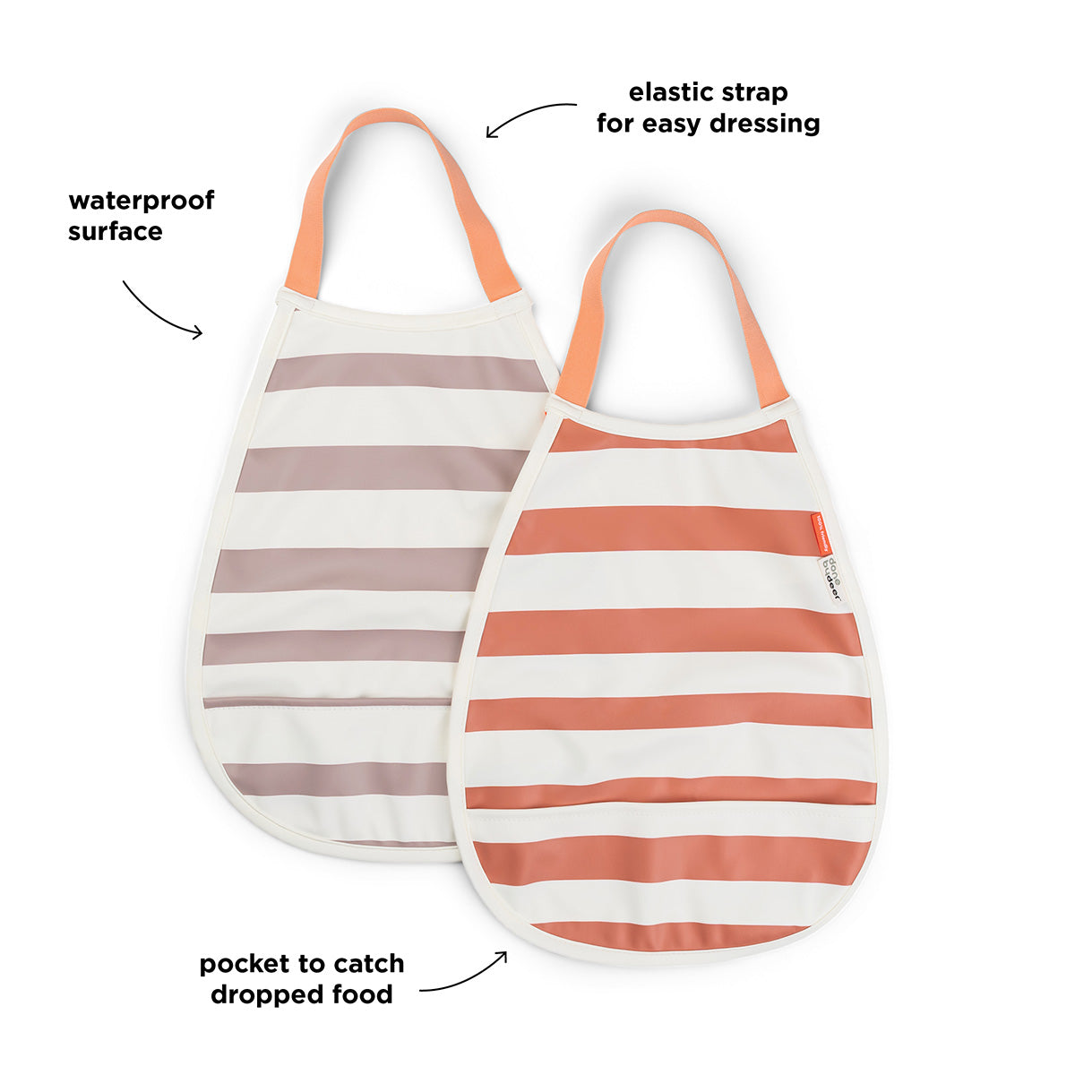 Pull-over bib 2-pack - Stripes - Papaya/Powder