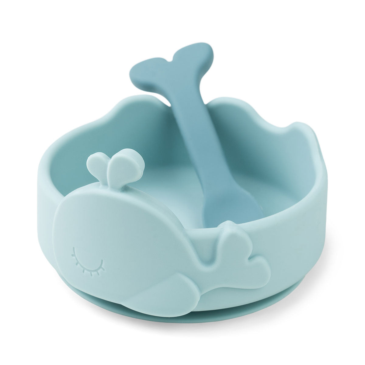 Silicone Stick&Stay bowl & baby spoon - Wally - Blue