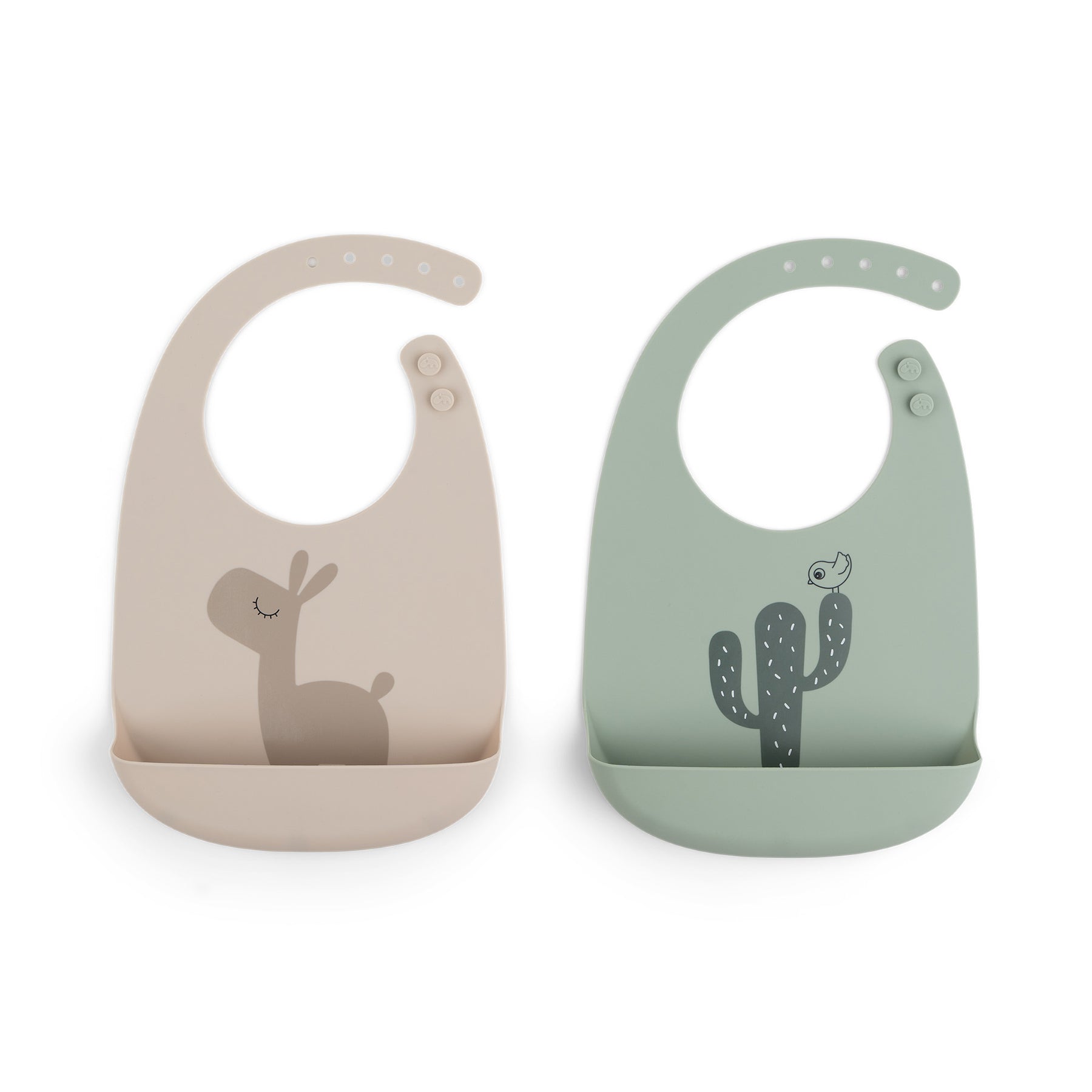 Silicone bib 2-pack - Lalee - Sand/Green - Front