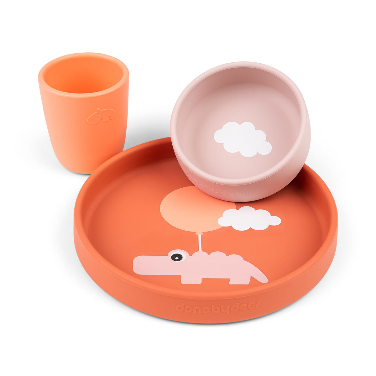 Silicone dinner set - Happy clouds - Papaya