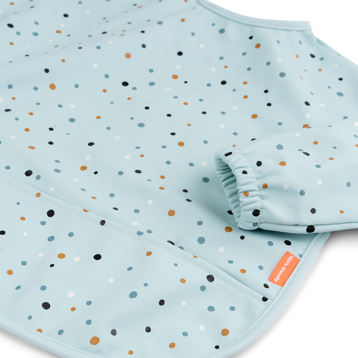 Sleeved pocket bib - Happy dots - Blue - Detail