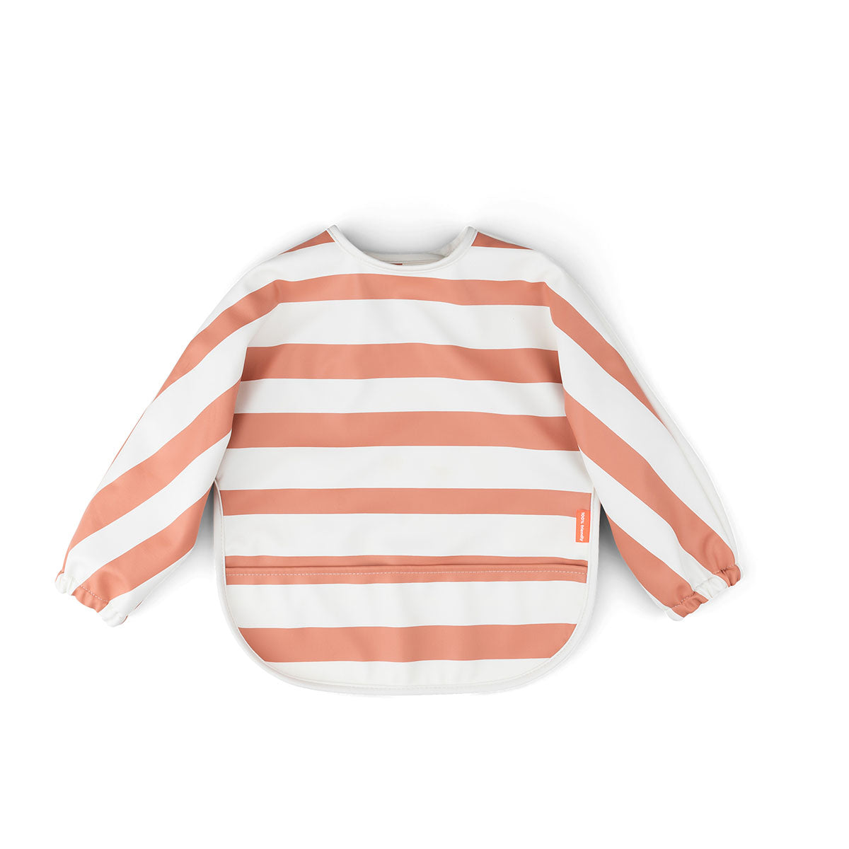 Sleeved pocket bib - Stripes - Papaya