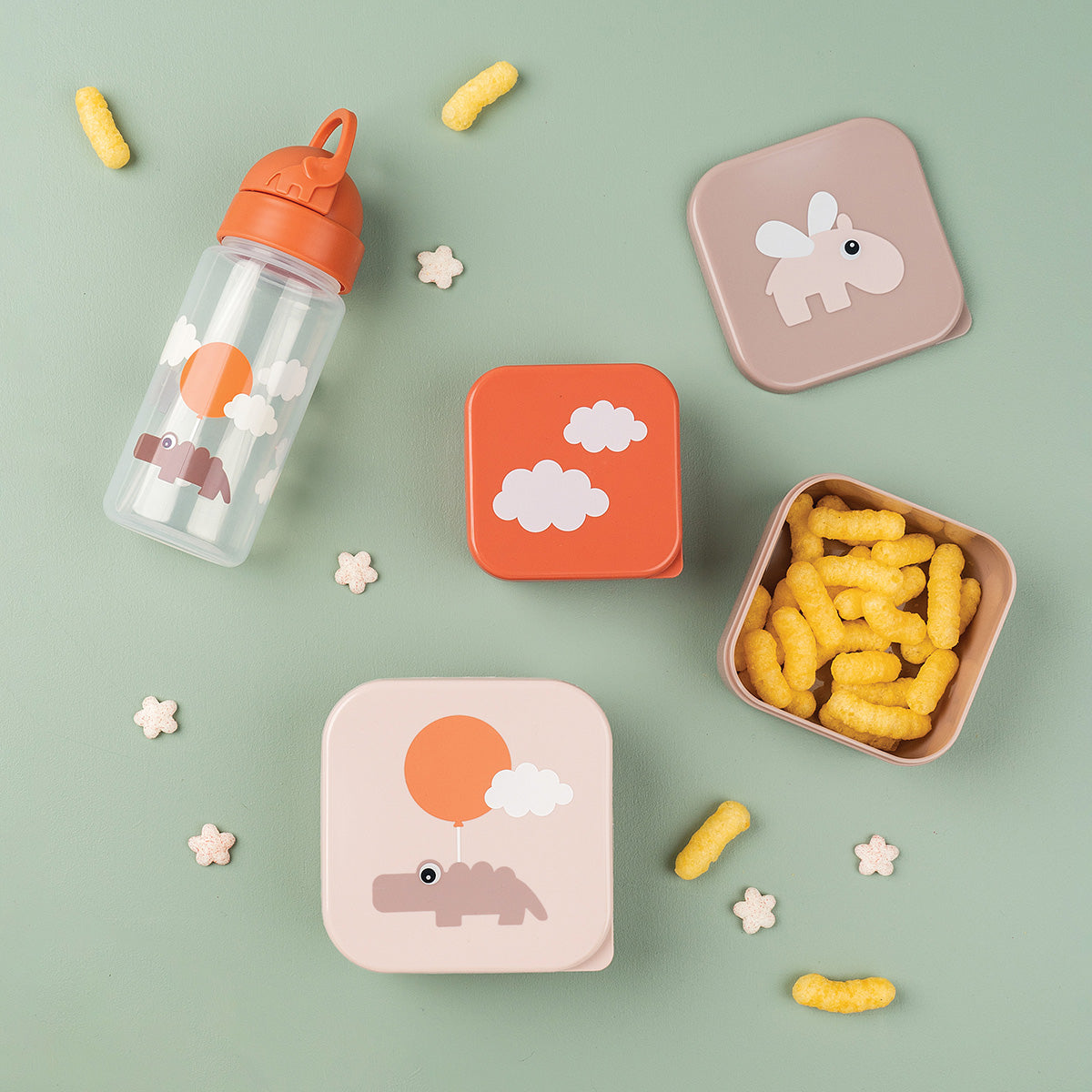 Drikkedunk m/ sugerør - Happy clouds - Papaya - 350 ml
