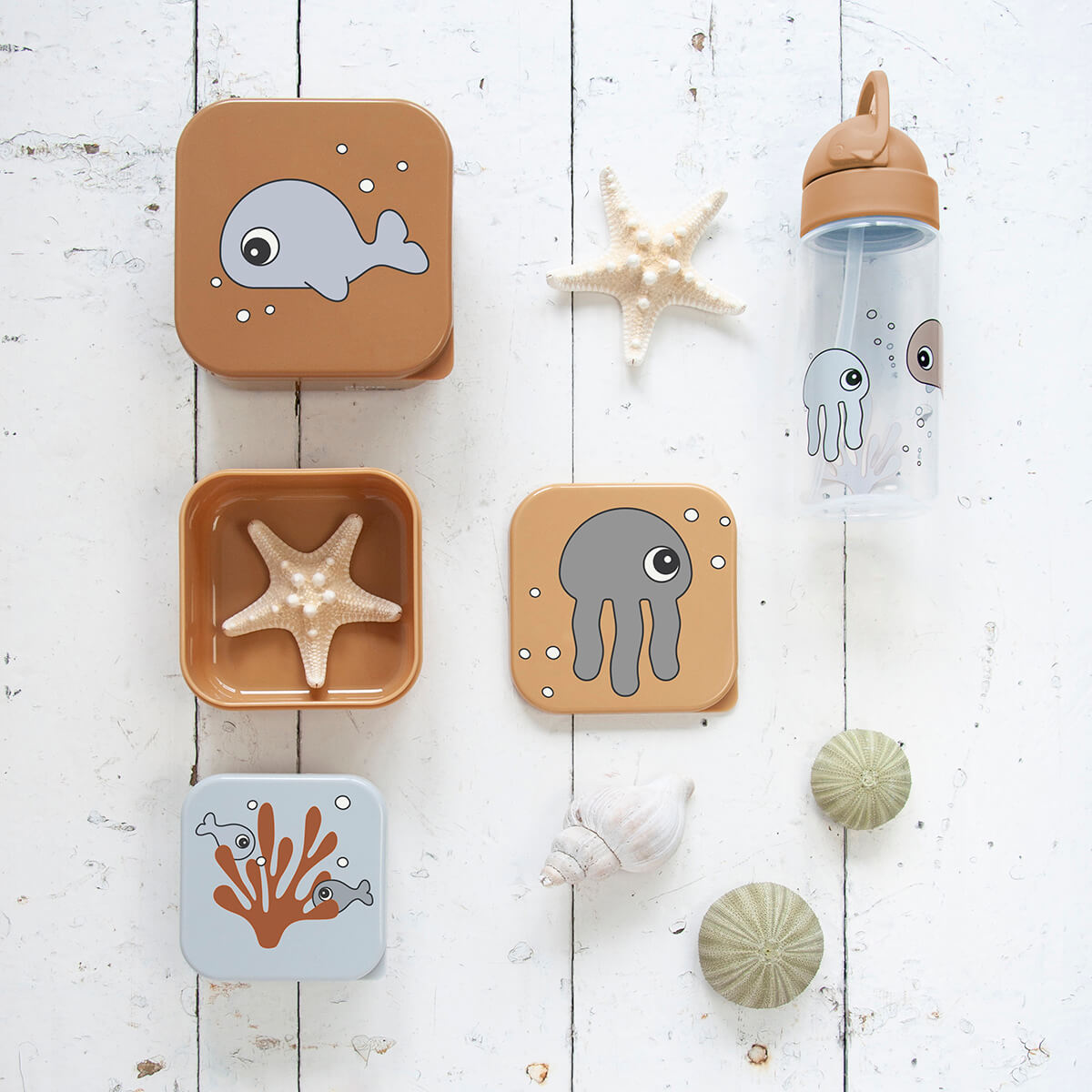 Strohflasche - Sea friends - Senf/Grau