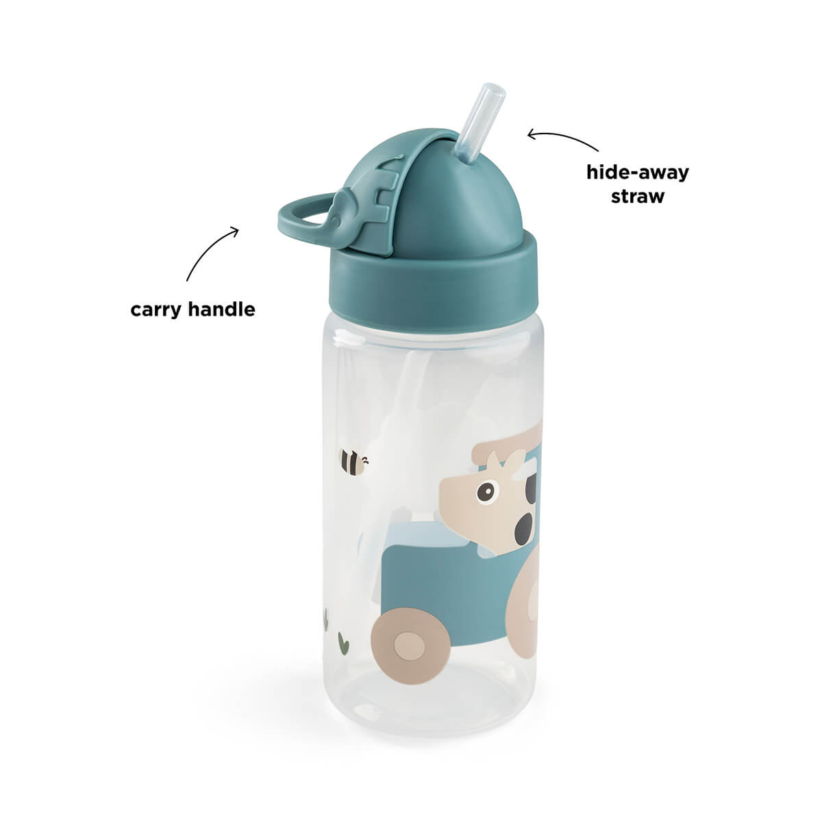 Straw bottle - Tiny farm - Blue - 350 ml
