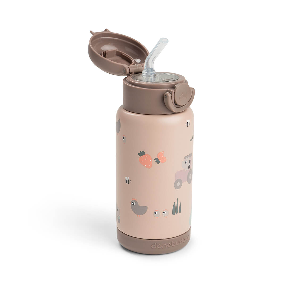 Trinkflasche mit Strohhalm - Tiny farm - Rosa