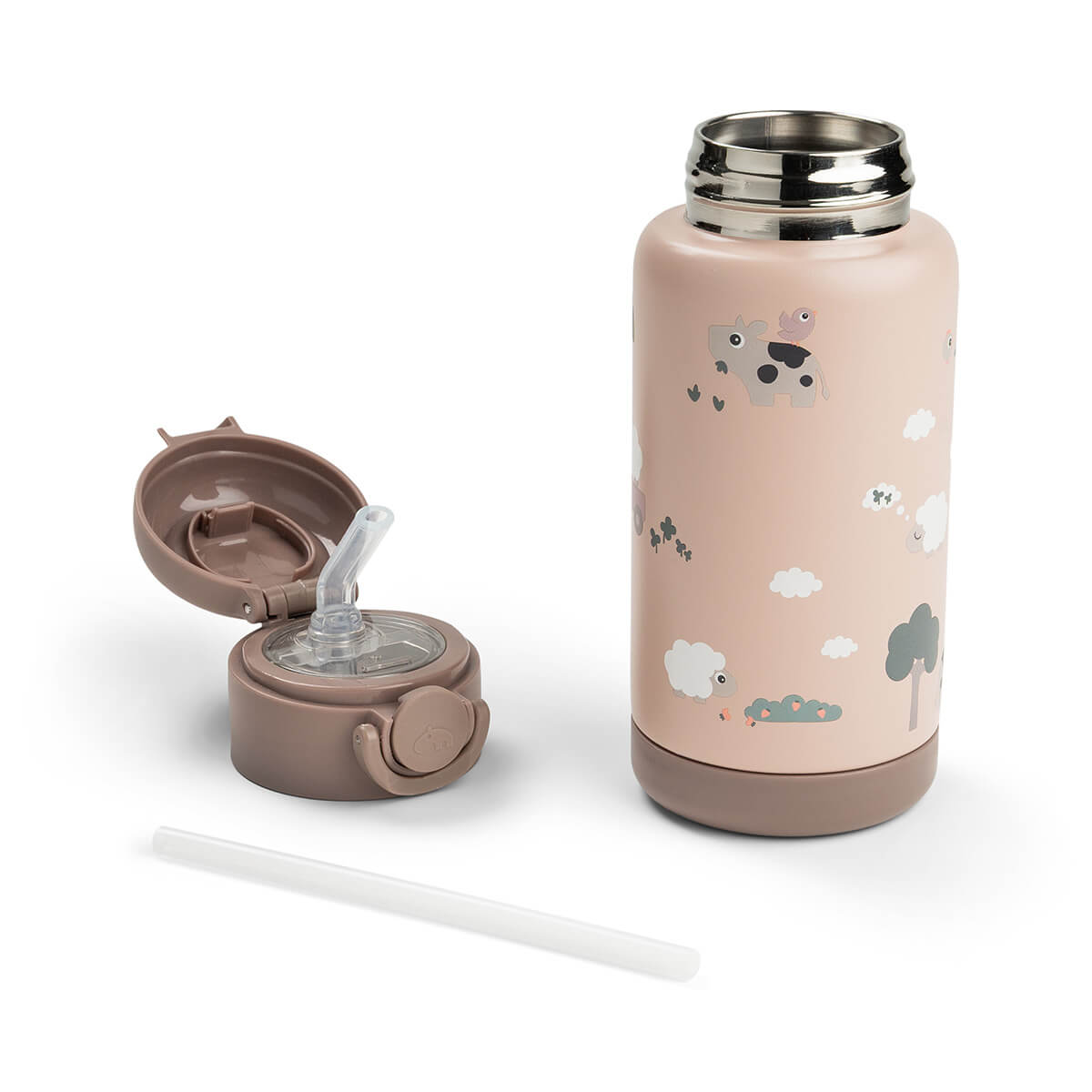 Insulated straw bottle - Tiny farm - Powder - 340 ml