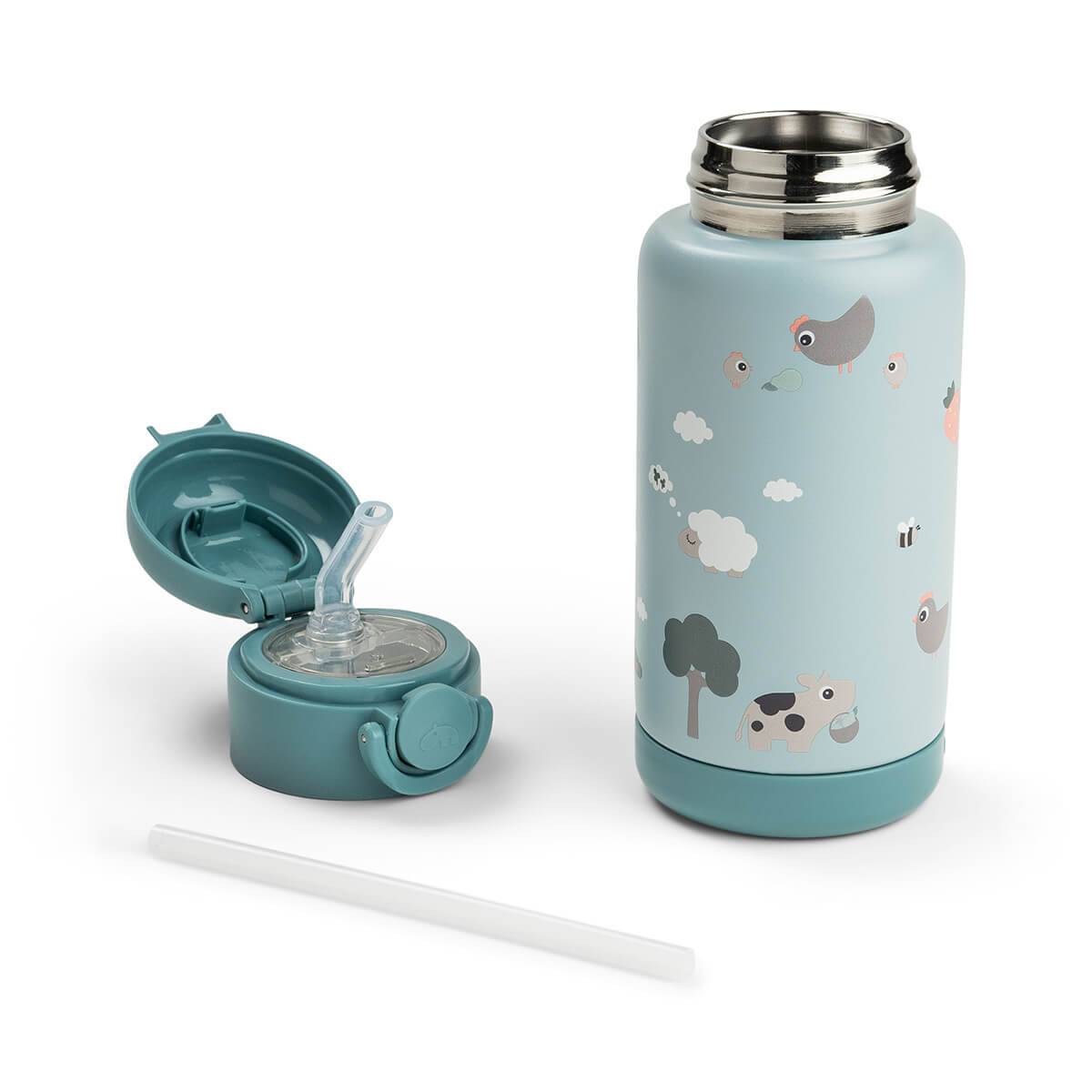Insulated straw bottle - Tiny farm - Blue - 340 ml