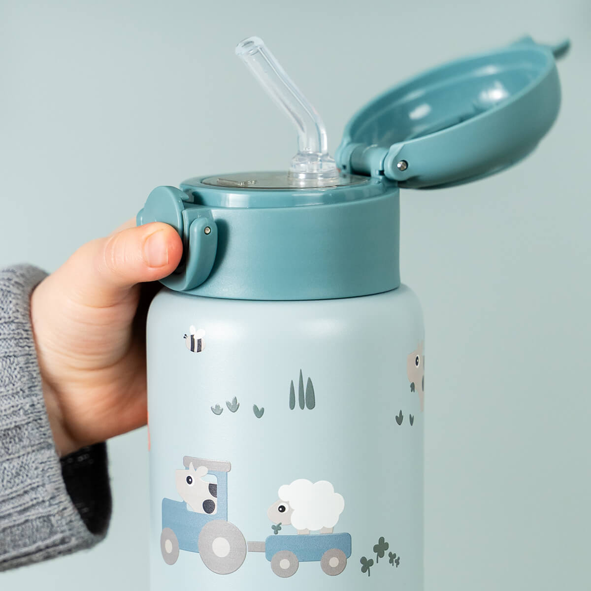 Insulated straw bottle - Tiny farm - Blue - 340 ml