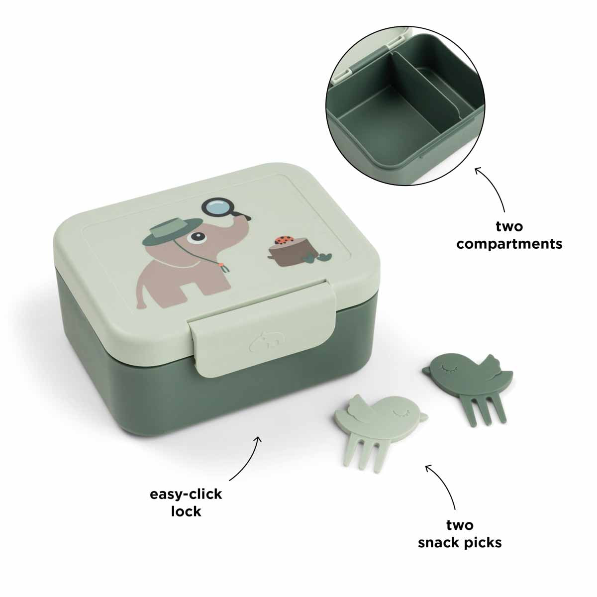 Tiny lunch box w/snack picks - Tiny trails - Green