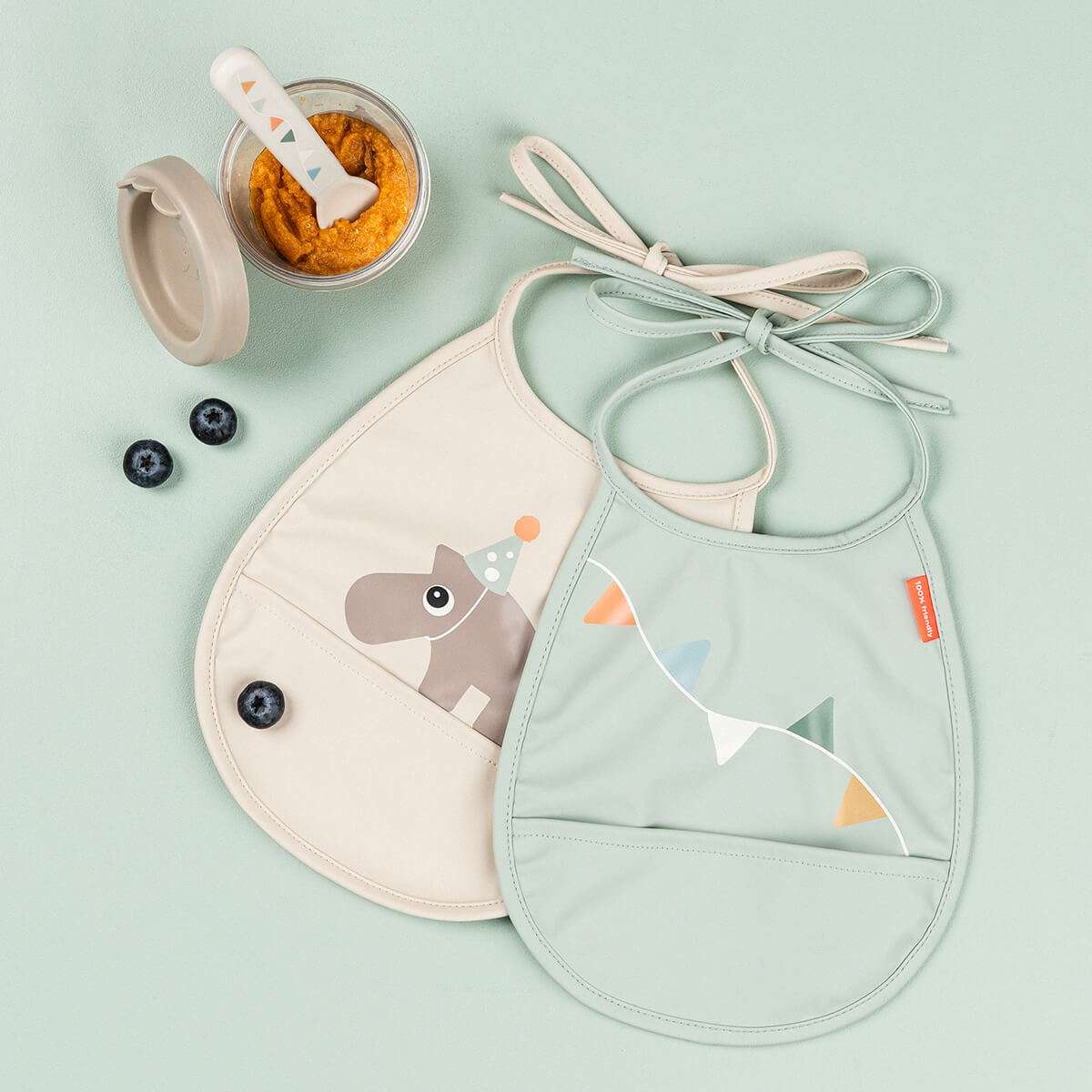 Tiny pocket bib 2-pack - Celebration - Sand