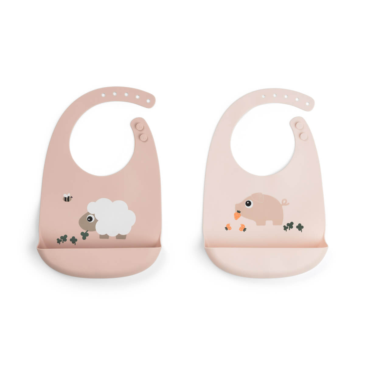 Silicone bib 2-pack - Tiny farm - Powder