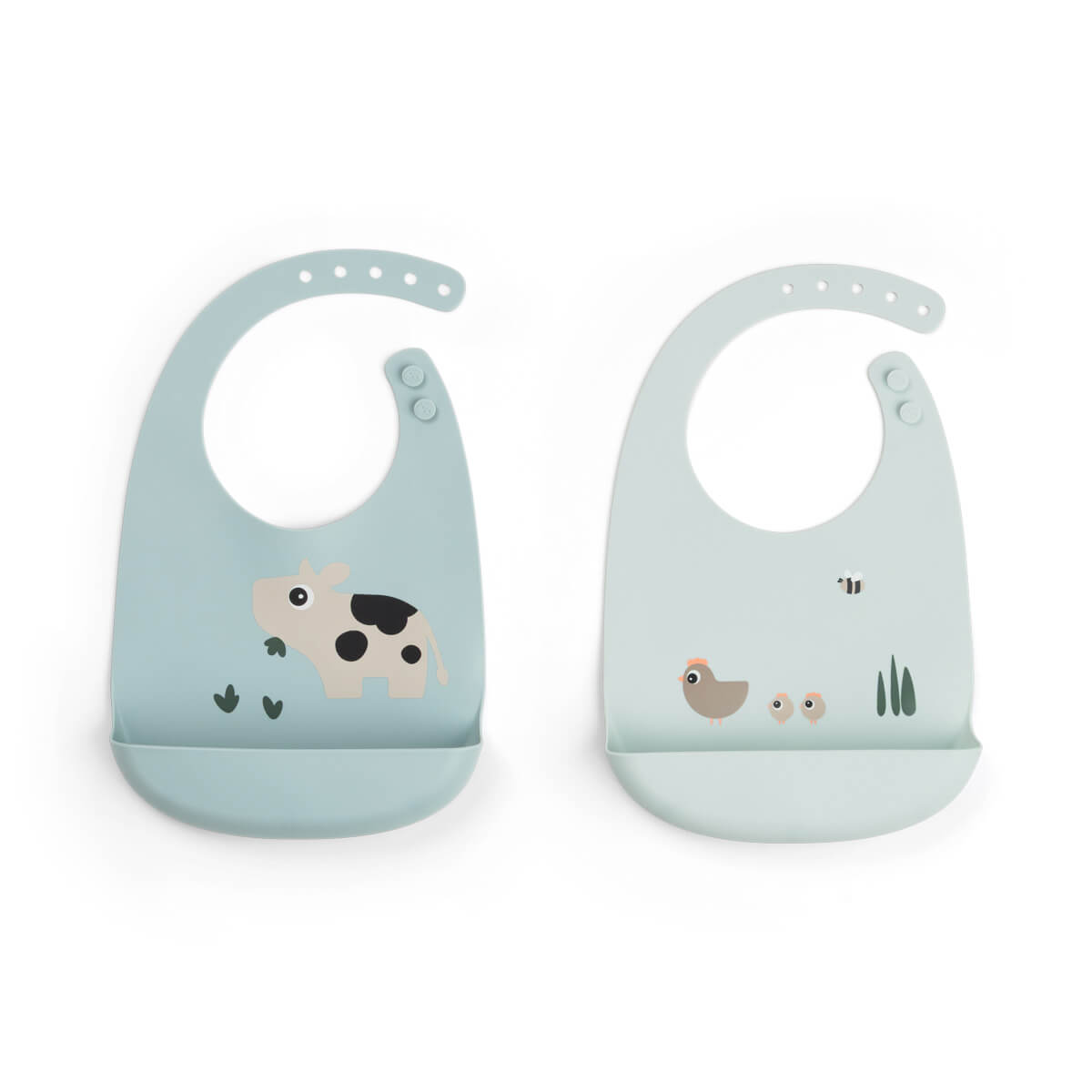Silicone bib 2-pack - Tiny farm - Blue