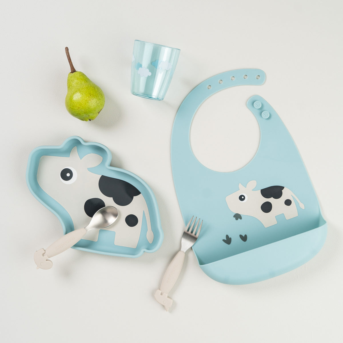 Silicone bib 2-pack - Tiny farm - Blue